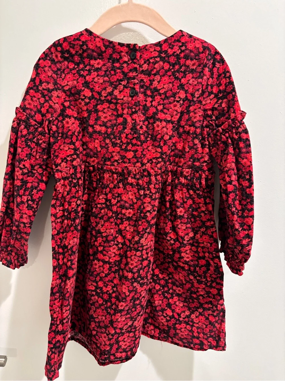 GAP Girls Red and Black Floral Long-Sleeve Dress